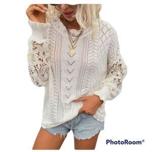 Lace crew neck boho sweater